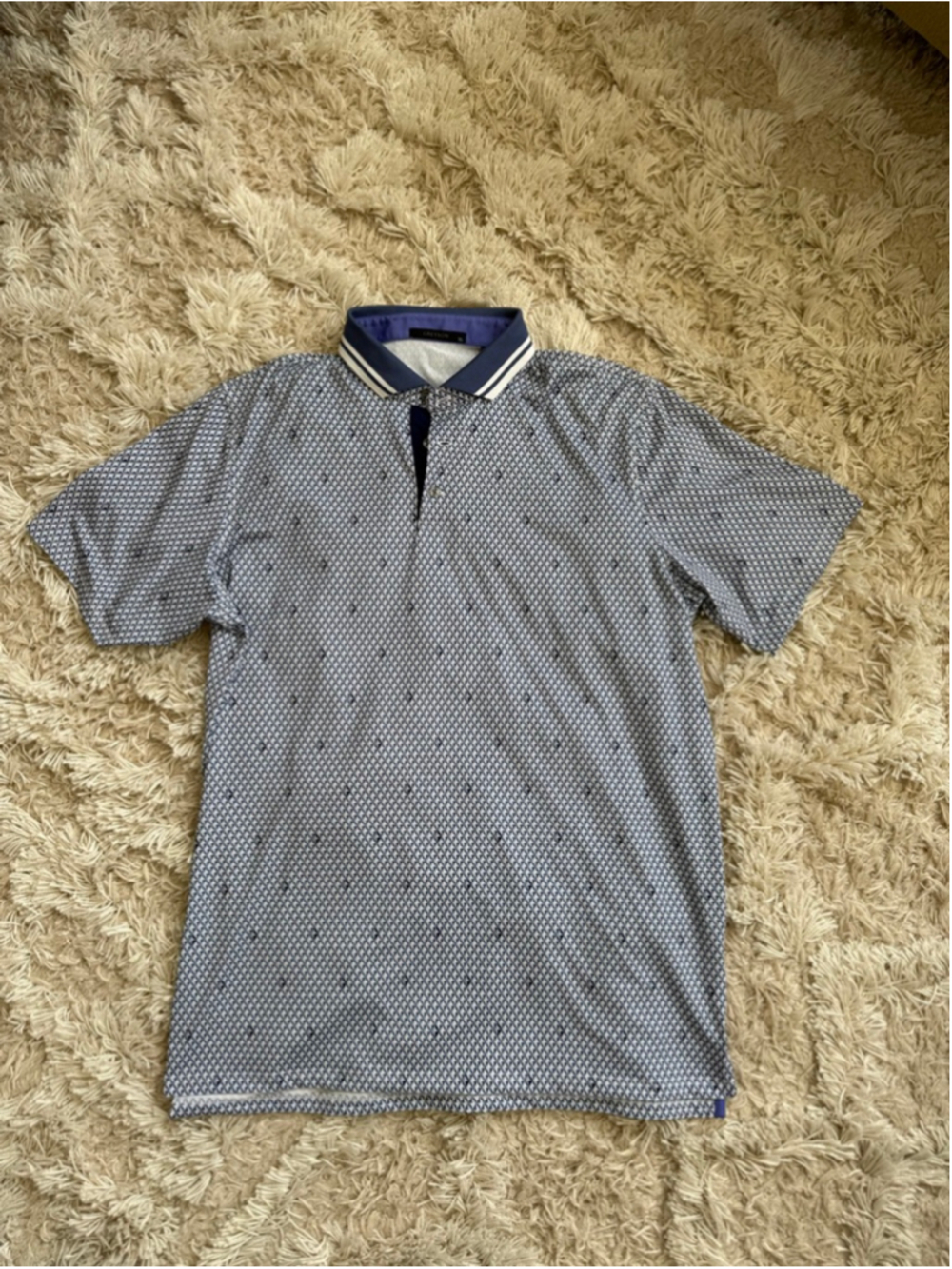 Men's GREYSON Blue White Geometric Print Polo Shirt XL